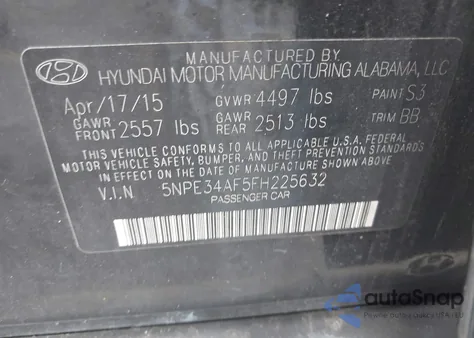 2015 Hyundai Sonata Sport из США, поврежденный, VIN 5NPE34AF5FH225632